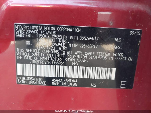 Toyota RAV4 LE 2015 JTMZFREV3FJ055964 Image 9