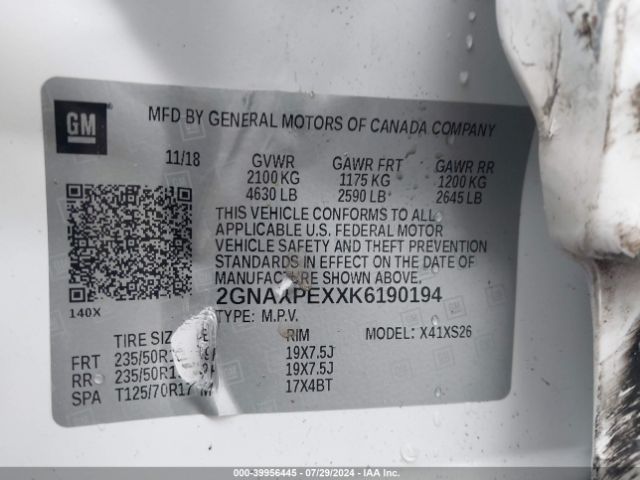 2GNAXPEXXK6190194 Chevrolet Equinox Premier