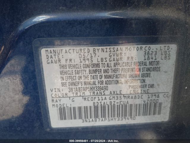 3N1AB7AP5HY339490 Nissan SENTRA S
