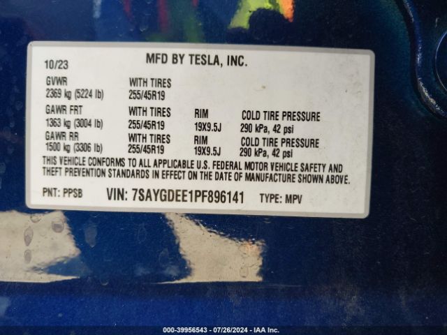 7SAYGDEE1PF896141 Tesla Model Y Awd/long Range Dual Motor All-wheel Drive