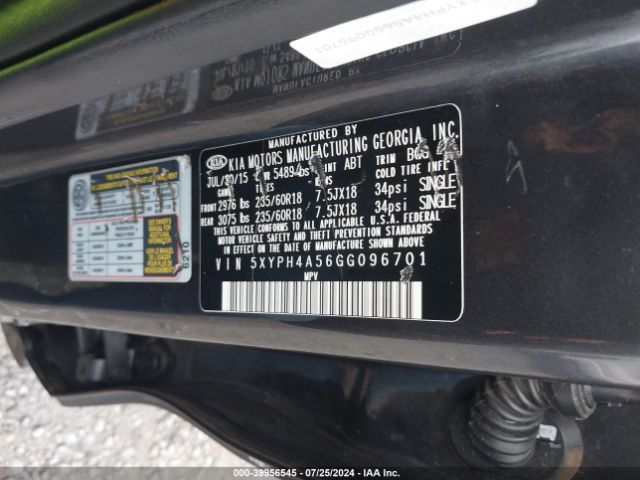 5XYPH4A56GG096701 KIA Sorento 3.3l Ex