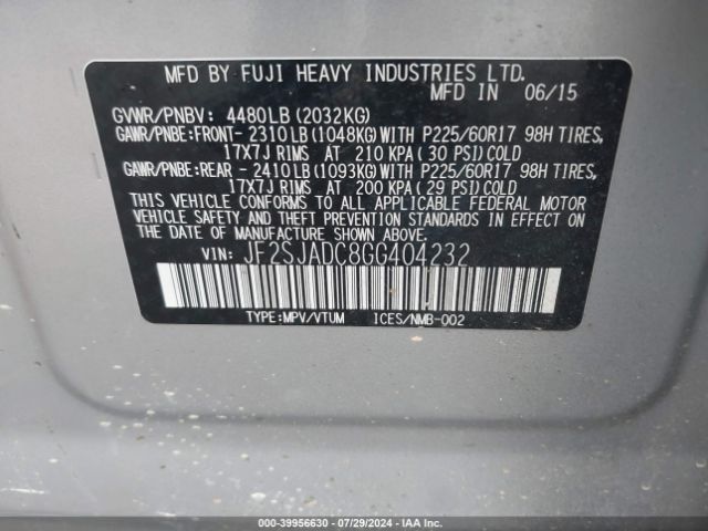 JF2SJADC8GG404232 Subaru Forester 2.5i Premium