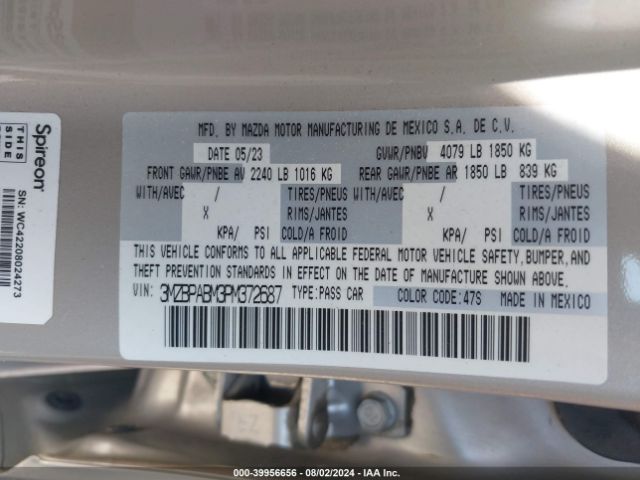 3MZBPABM3PM372687 Mazda Mazda3 2.5 S Select