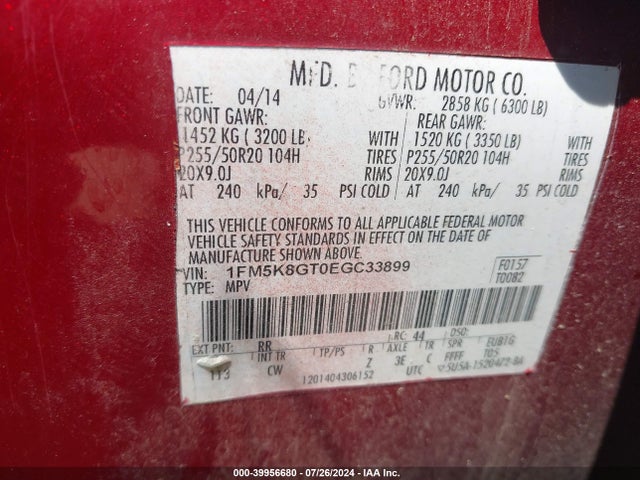 Ford EXPLORER SPORT 2014 1FM5K8GT0EGC33899 Image 9