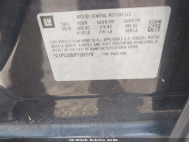 1G1PE5SB3F7265919 Chevrolet Cruze 2lt Auto