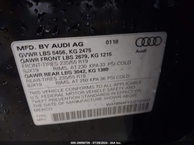 WA1BNAFY2J2120332 Audi Q5 2.0t Premium/2.0t Tech Premium