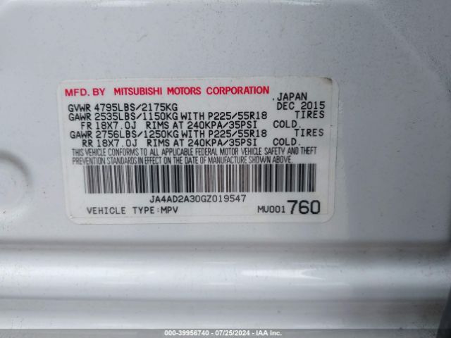 2016 MITSUBISHI OUTLANDER JA4AD2A30GZ019547 Photo 8