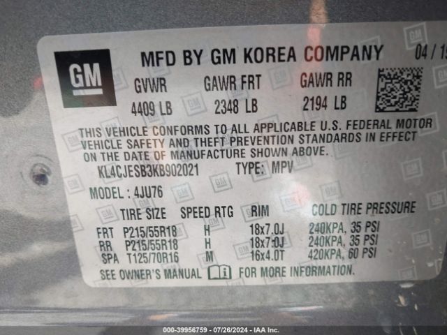 KL4CJESB3KB902021 Buick Encore Awd Preferred