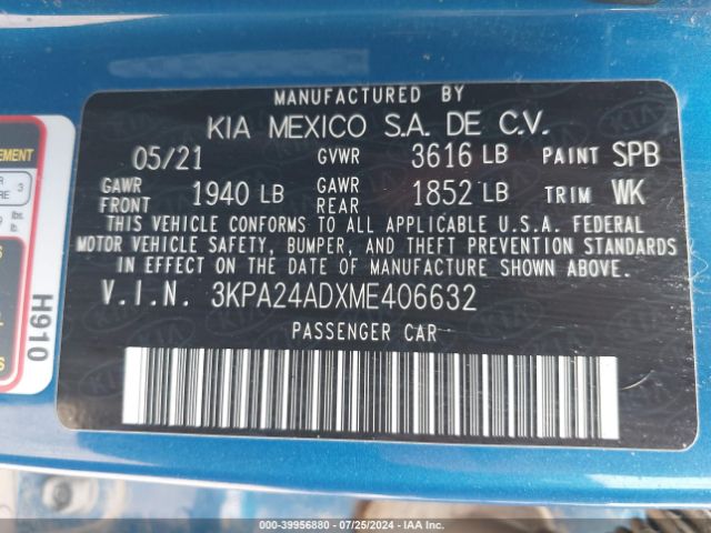 3KPA24ADXME406632 KIA RIO S