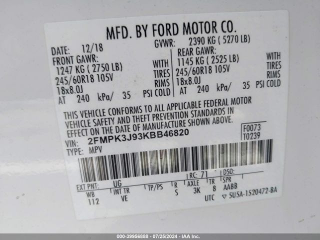 2FMPK3J93KBB46820 Ford EDGE SEL