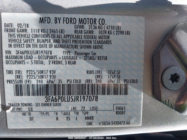 Ford Fusion Hybrid Se 2018 3FA6P0LU5JR197078 Image 9