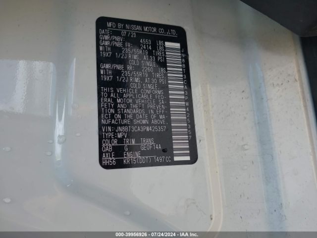 JN8BT3CA3PW425357 Nissan Rogue Sl Fwd