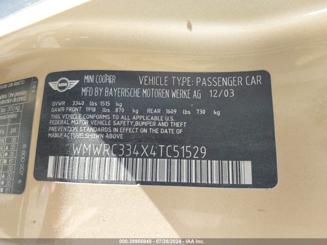 2004 MINI COOPER WMWRC334X4TC51529 Photo 8