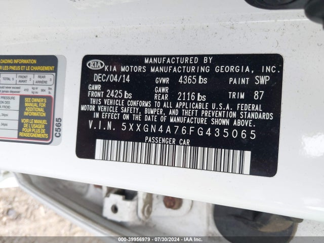 KIA OPTIMA EX 2015 5XXGN4A76FG435065 Image 9