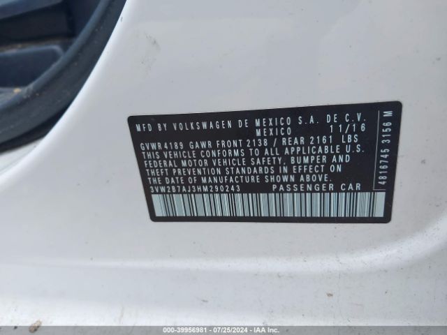 3VW2B7AJ3HM290243 Volkswagen Jetta 1.4t S