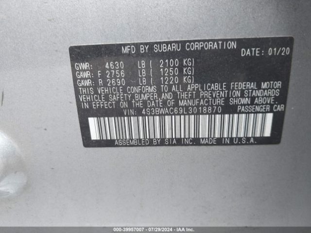 4S3BWAC69L3018870 Subaru Legacy Premium