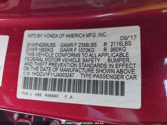 1HGCV1F11JA003247 Honda ACCORD LX