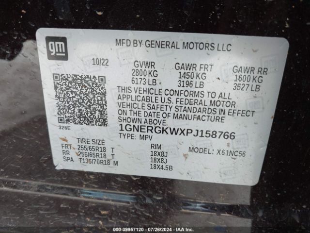 1GNERGKWXPJ158766 Chevrolet Traverse Fwd Lt Cloth