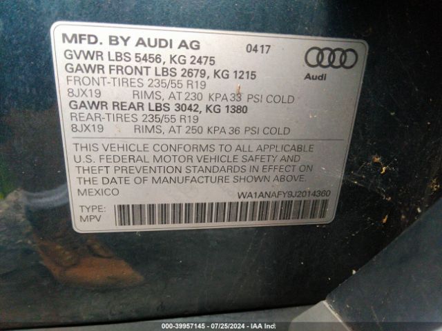 WA1ANAFY9J2014360 Audi Q5 2.0t Premium/2.0t Tech Premium
