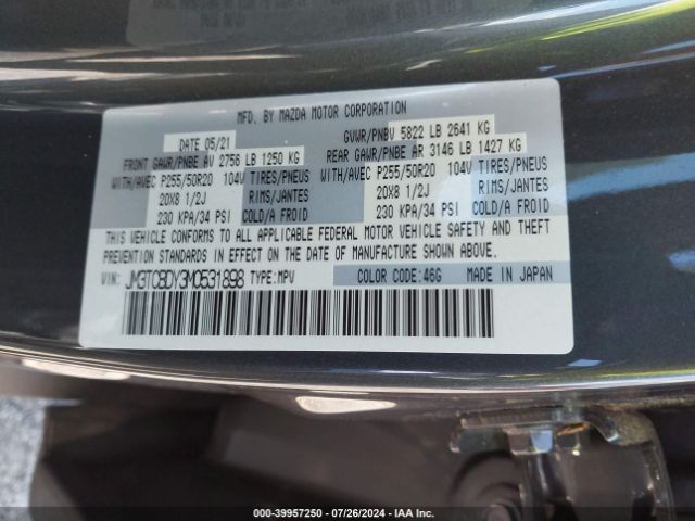 JM3TCBDY3M0531898 Mazda Cx-9 Grand Touring