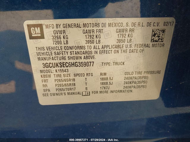 Chevrolet Silverado 1500 2lz 2017 3GCUKSEC6HG359077 Image 9