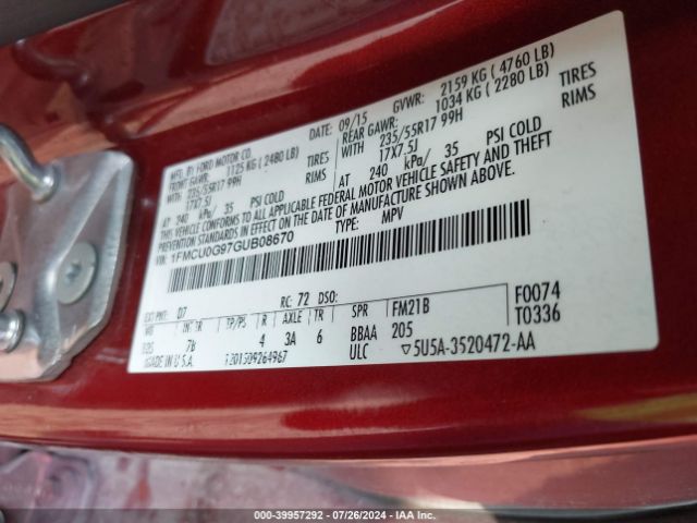 1FMCU0G97GUB08670 Ford ESCAPE SE