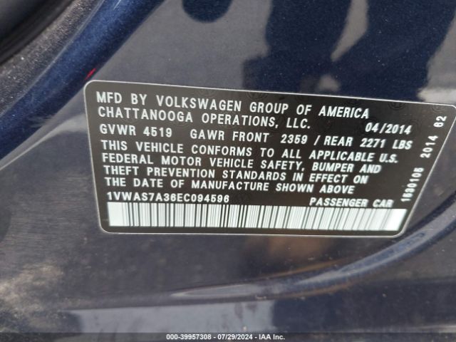 1VWAS7A36EC094596 Volkswagen Passat 1.8t Wolfsburg Edition