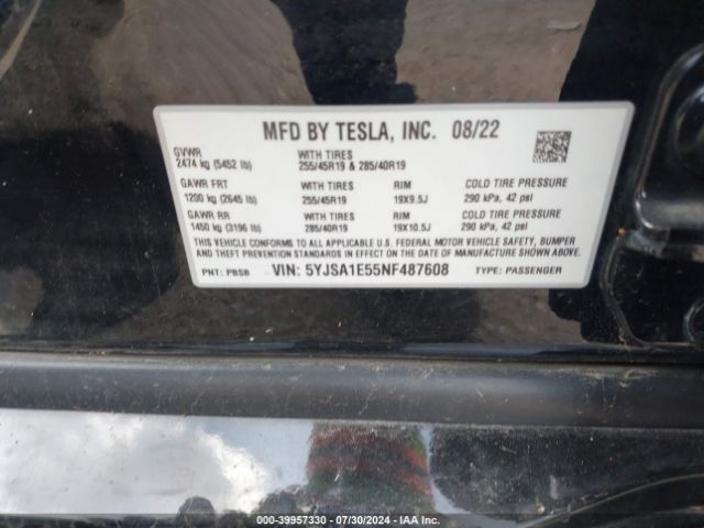 5YJSA1E55NF487608 Tesla Model S Dual Motor All-wheel Drive
