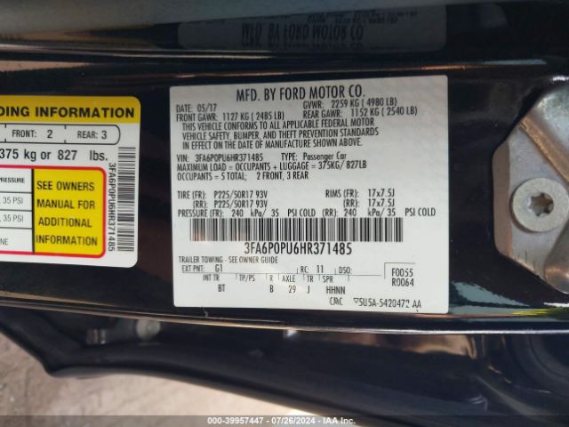 3FA6P0PU6HR371485 Ford Fusion Energi Se Luxury