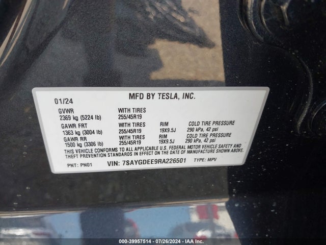 2024 TESLA MODEL Y 7SAYGDEE9RA226501 Photo 8