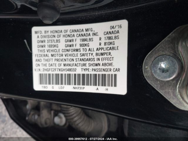 2HGFC2F7XGH548032 Honda CIVIC EX