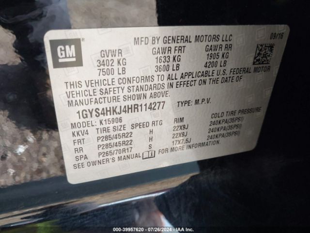 1GYS4HKJ4HR114277 Cadillac Escalade Esv Luxury