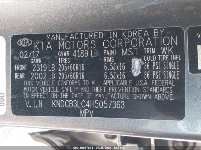 KNDCB3LC4H5057363 KIA NIRO LX
