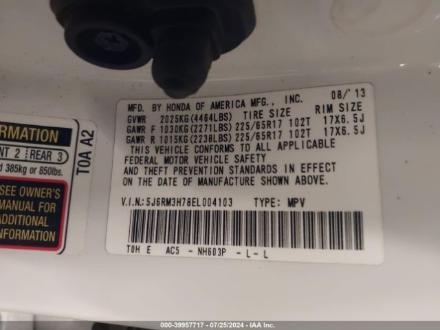 5J6RM3H78EL004103 Honda Cr-v Ex-l