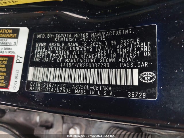 4T1BF1FK2FU037280 Toyota CAMRY SE