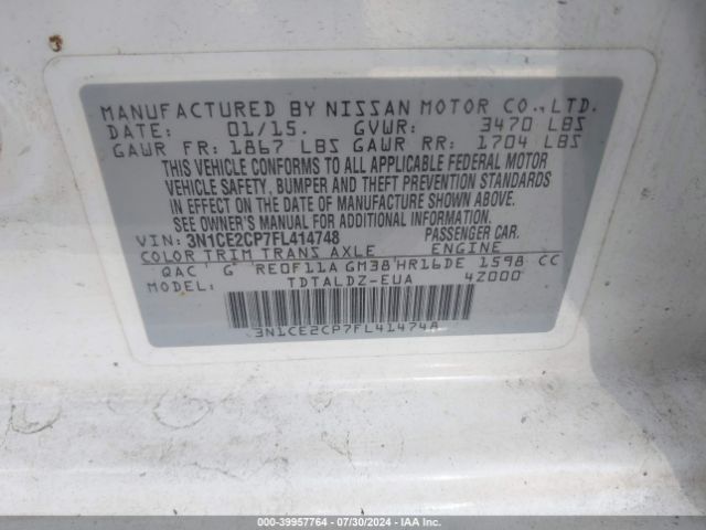 3N1CE2CP7FL414748 Nissan Versa Note S (sr)/s Plus/sl/sr/sv