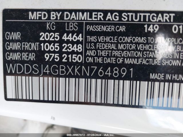 WDDSJ4GBXKN764891 Mercedes-Benz CLA 250 4MATIC