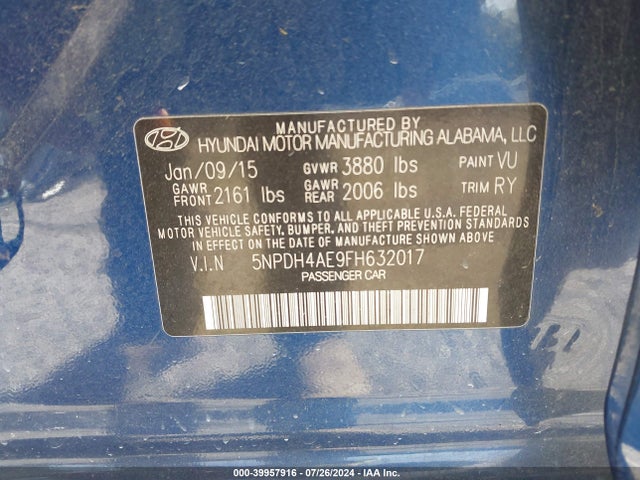 Hyundai ELANTRA SE 2015 5NPDH4AE9FH632017 Image 9