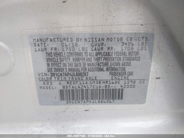 Nissan Versa 1.6 S+ 2018 3N1CN7AP4JL886267 Image 9