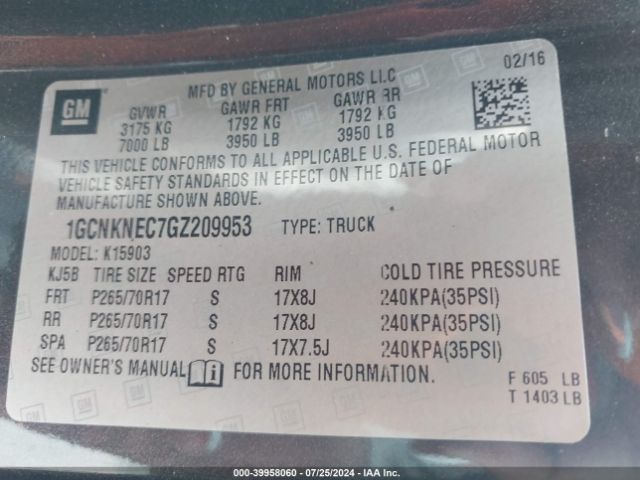 1GCNKNEC7GZ209953 Chevrolet Silverado 1500 Ls/wt