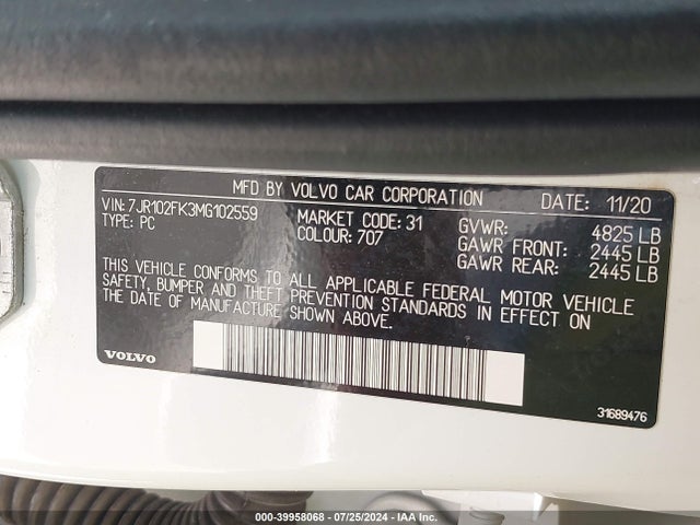 7JR102FK3MG102559 Volvo S60 T5 Momentum