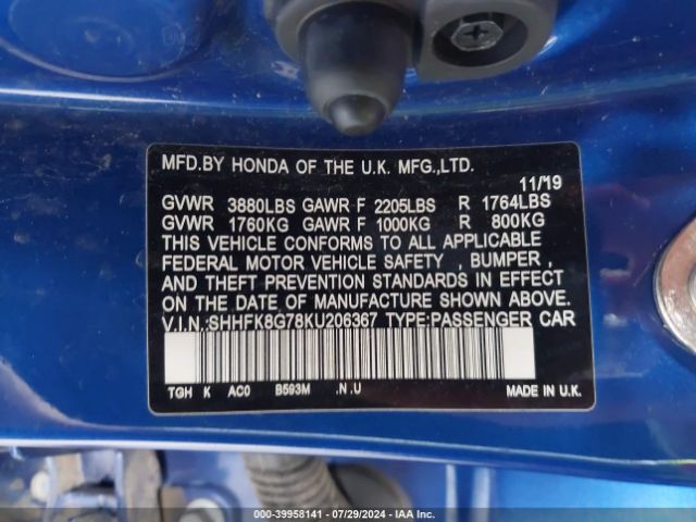 SHHFK8G78KU206367 Honda Civic Type R Touring