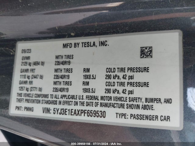 Tesla Model 3 Rear-wheel Drive 2023 5YJ3E1EAXPF659530 Image 9