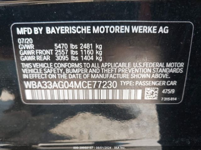 WBA33AG04MCE77230 BMW 530e Xdrive