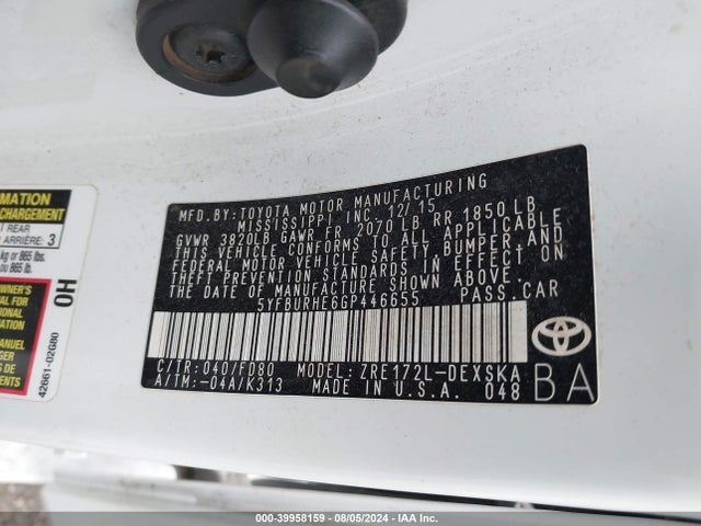 Toyota Corolla S Plus 2016 5YFBURHE6GP446655 Image 9
