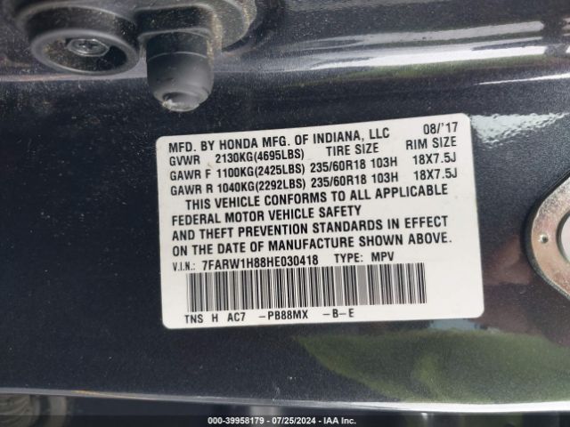 7FARW1H88HE030418 Honda Cr-v Ex-l/ex-l Navi