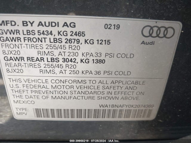 WA1BNAFY0K2074369 Audi Q5 45 Premium