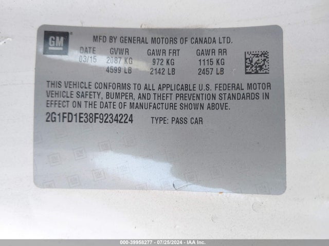 Chevrolet Camaro 1lt 2015 2G1FD1E38F9234224 Image 9