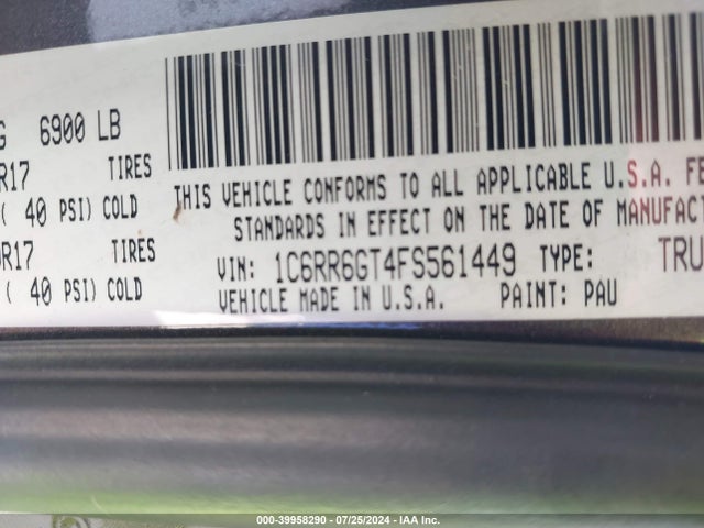 RAM 1500 Slt 2015 1C6RR6GT4FS561449 Image 9