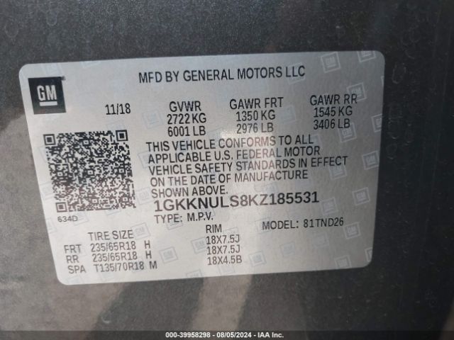 1GKKNULS8KZ185531 GMC Acadia Slt-1